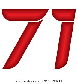 Red Number Seventy One Vector Illustration. Number 71 With Plastic Effect Isolated On A White Background
