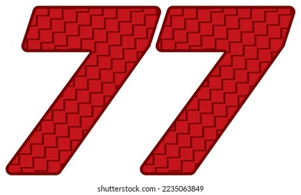 Red Number Seventy Seven Vector Illustration. Number 77 With Square Pattern
