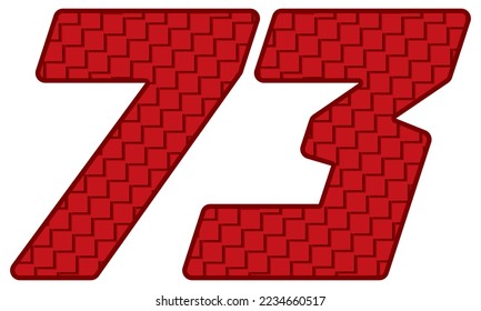 Red Number Seventy Three Vector Illustration. Number 73 With Square Pattern
