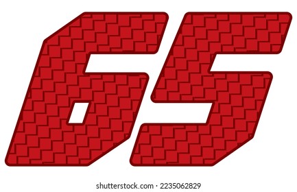 Red Number Sixty Five Vector Illustration. Number 65 With Square Pattern
