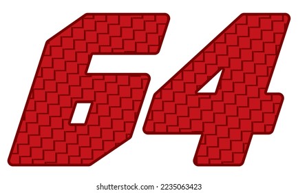 Red Number Sixty Four Vector Illustration. Number 64 With Square Pattern
