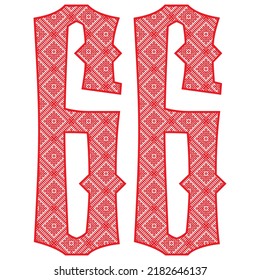 Red Number Sixty Six With Slavic Ornament Vector Illustration. Number 66 With Slavic Embroidery Pattern
