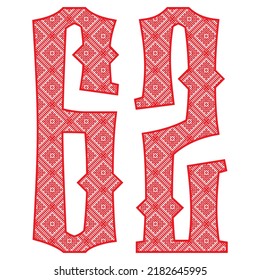 Red Number Sixty Two With Slavic Ornament Vector Illustration. Number 62 With Slavic Embroidery Pattern

