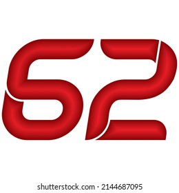 Red Number Sixty Two Vector Illustration. Number 62 With Plastic Effect Isolated On A White Background
