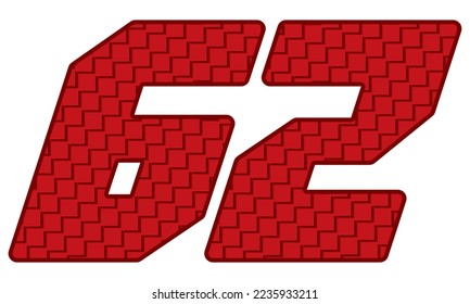 Red Number Sixty Two Vector Illustration. Number 62 With Square Pattern
