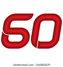 Red Number Sixty Vector Illustration. Number 60 With Plastic Effect Isolated On A White Background
