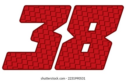 Red Number Thirty Eight Vector Illustration. Number 38 With Square Pattern
