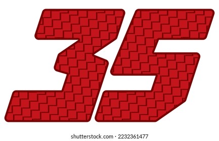 Red Number Thirty Five Vector Illustration. Number 35 With Square Pattern
