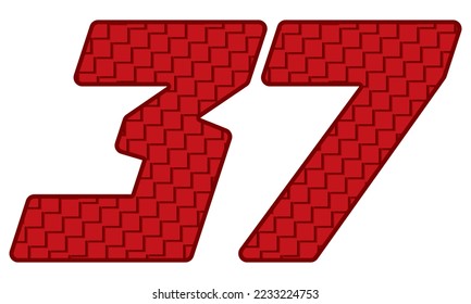 Red Number Thirty Seven Vector Illustration. Number 37 With Square Pattern
