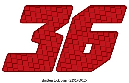Red Number Thirty Six Vector Illustration. Number 36 With Square Pattern
