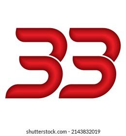 Red Number Thirty Three Vector Illustration. Number 33 With Plastic Effect Isolated On A White Background
