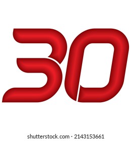 Ilustración de 30 vectores Red Number. Número 30 Con Efecto Plástico Aislado Sobre Un Fondo Blanco

