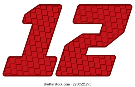 Ilustración del Vector Número 12 Rojo. Número 12 con patrón cuadrado
