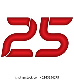 Red Number Twenty Five Vector Illustration. Number 25 With Plastic Effect Isolated On A White Background
