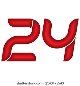 Red Number Twenty Four Vector Illustration. Number 24 With Plastic Effect Isolated On A White Background
