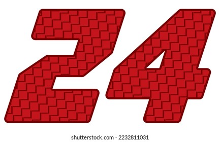 Red Number Twenty Four Vector Illustration. Number 24 With Square Pattern
