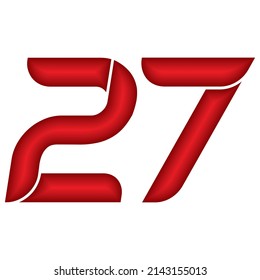 Ilustración De Veintisiete Vectores Red Number. Número 27 Con Efecto Plástico Aislado Sobre Un Fondo Blanco
