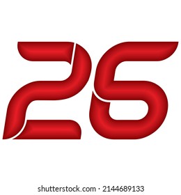 Red Number Twenty Six Vector Illustration. Number 26 With Plastic Effect Isolated On A White Background
