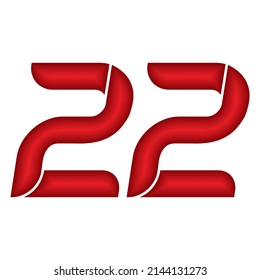 Red Number Twenty Two Vector Illustration. Number 22 With Plastic Effect Isolated On A White Background
