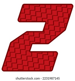 Red Number Two Vector Illustration. Number 2 With Square Pattern
