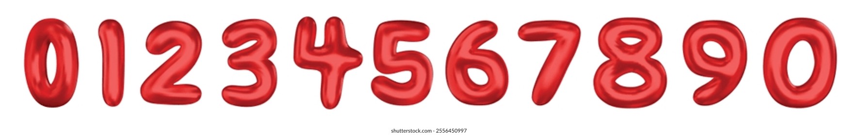 Red numbers from 0 to 9. Set of bright spherical figures. Realistic 3d design. vector illustration