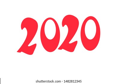 Red numbers on white background. Logo of the new year 2020. Illustration, for greeting cards, posters, stickers, Souvenirs, notebooks, and design.Hand-drawn. In a cartoon style. Vector
