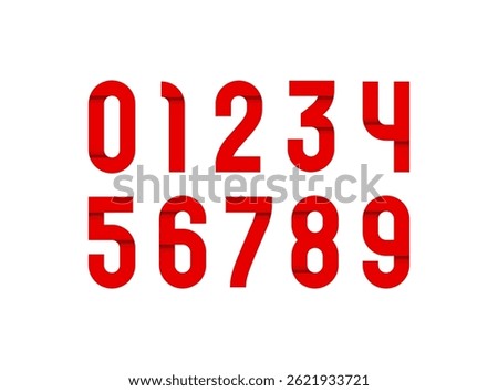 Red numbers set in the bright style, numerals 0 to 9 made in art style with shadow, vector illustration 10EPS