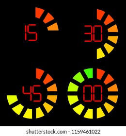red numbers for timer, stopwatch, clock, speedometer (minutes, seconds)