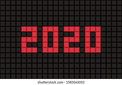 Red numerals 2020 on a black scoreboard. Happy New Year. Vector drawing. Background. Texture.