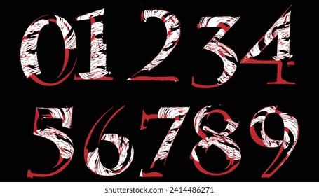 Números rojos. Número creativo. Diseño geométrico.Arte óptico de línea. Fondo psicodélico. Fondo monocromo. Estilo de ilusión óptica. Fondo negro oscuro
