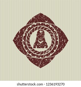 Red nurse icon inside distress rubber stamp