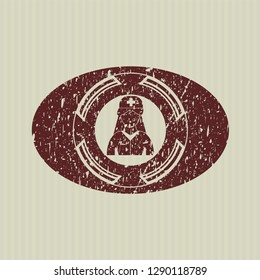 Red nurse icon inside distress rubber stamp