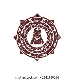 Red nurse icon inside distressed rubber grunge stamp