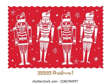 Red Nutcracker. Cute Christmas vector poster. 
