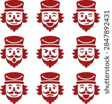 Red nutcracker emoji set with various facial expressions on grey