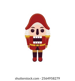 Red Nutcracker Object. Vector Illustration of Merry Christmas and Happy New Year Holiday Concept. Winter Seasonal Greetings. Flat Style. Isolated over White.