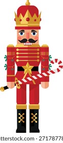 Red Nutcracker Soldier Holding Candy Cane Classic Christmas Vector
