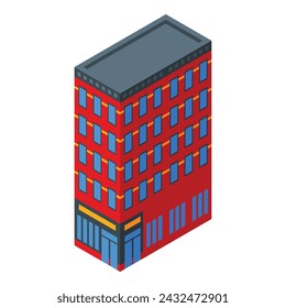 Red NYC building icon isometric vector. New York travel. Street landmark