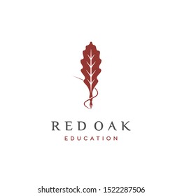 Red oak logo with pen illustration, educational symbol. Elegant and mature.