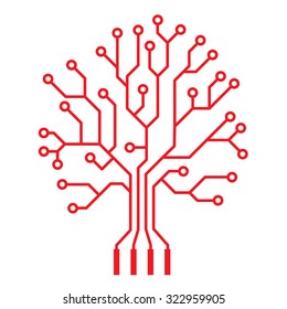 Red oak tree stylized as an electronic circuit