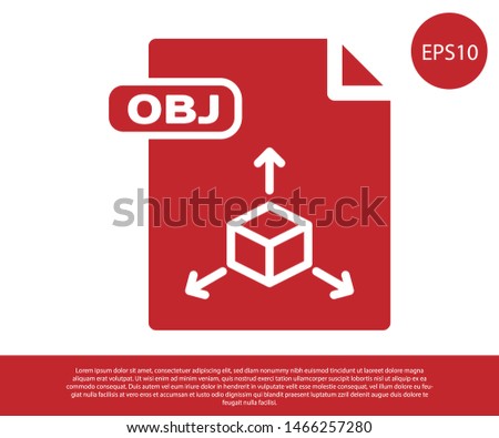 Red OBJ file document. Download obj button icon isolated on white background. OBJ file symbol.  Vector Illustration