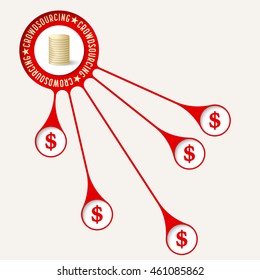 Red object with theme of crowd funding