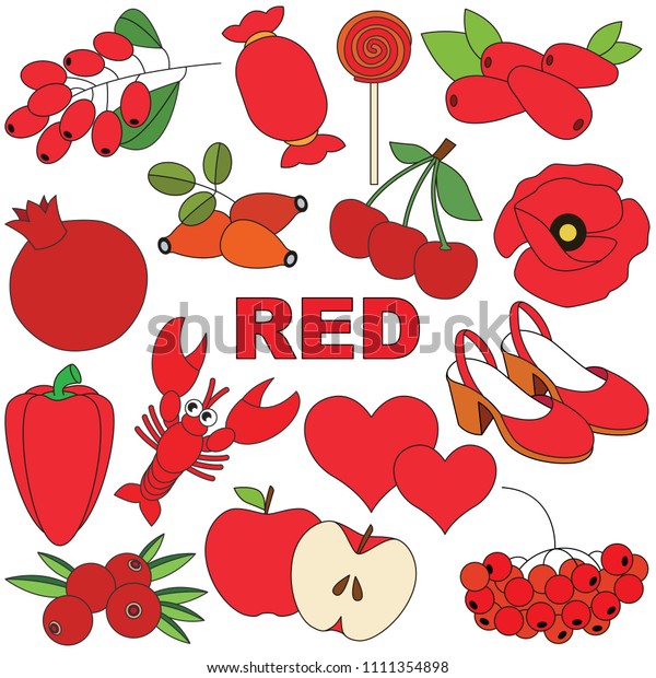 Red Objects Color Elements Set Collection Stock Vector (Royalty Free