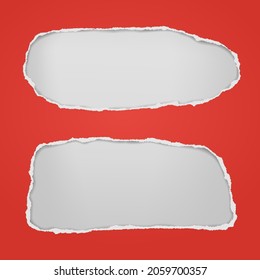 La composición de los agujeros oblongos rojos en papel con bordes rotos y sombra suave se encuentra sobre fondo blanco. Ilustración del vector