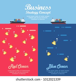 Red ocean and Blue ocean Business strategy infographic. Vector Illustration