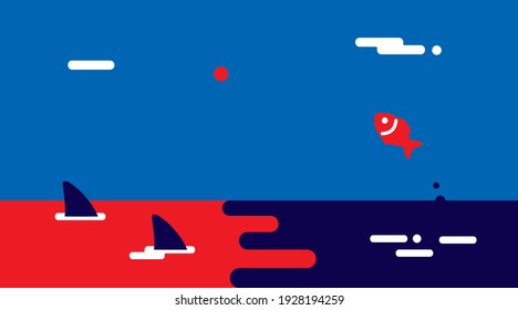 Red Ocean and Blue Ocean Strategy vector illustration