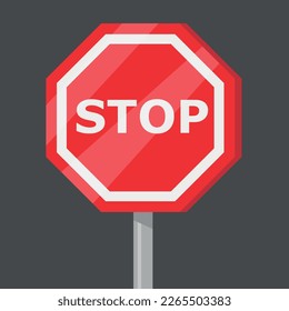 Signo de parada con forma de octógono rojo sobre fondo negro