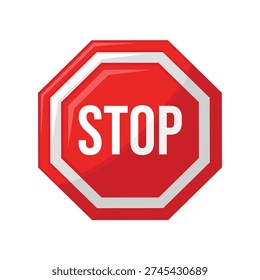 Red octagon stop sign icon, stop sign octagonal traffic symbol vector illustration, isolated on white background