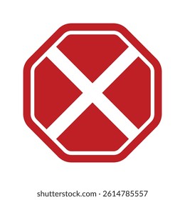 Red Octagonal Prohibition Sign Vector Icon with Bold White X Symbol Representing Restrictions and Warnings for Safety and Digital Artwork Editable Vector Illustration isolated on a white background
