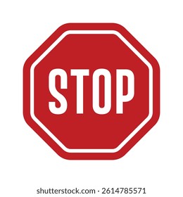 Red Octagonal Stop Sign Vector Icon Representing Traffic Control Safety and Road Regulations for Driving Awareness Editable Vector Illustration isolated on a white background